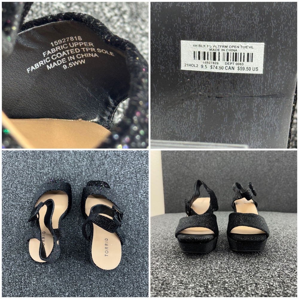 Torrid Platform Sandals Glitter Block Heel Womens 9.5WW Black dark aesthetic - Picture 2 of 11